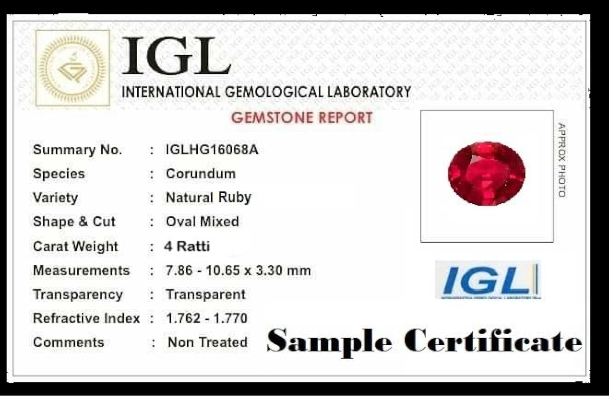 Original Certified Burma Ruby Stone, 4 Ratti Gemstone