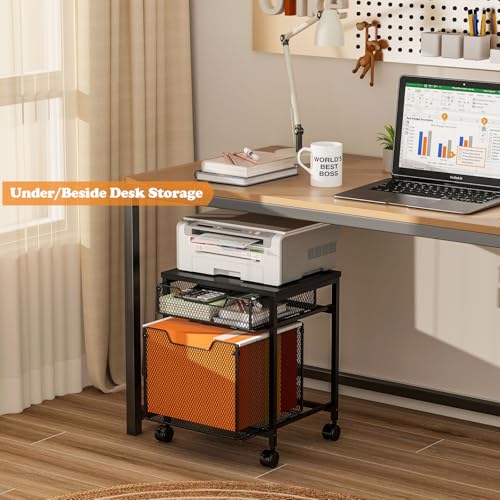 Tiaoheka WJTC08 Rolling File Cabinet Cart, Printer Stand With 2 Storage Drawers, Mobile Filing Cabinet On Lockable Wheels, Printer Cart With Hanging File Folder Organizer Beside Under Desk For Office thumb #6