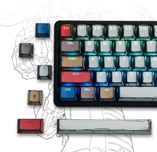 Retro Anime PBT Keycaps-Cherry Keycaps, Custom Keyboard Key caps 60 65 75 100 Percent, 5 Side Dye Sublimation 141 Keys Set for Cherry Gateron MX Switches Keyboards, White (Shine Through Manga)