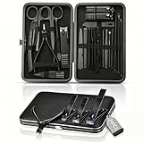 JININOSEU 24 Stücke Maniküre Set, Edelstahl Nagelset mit Tragbarem luxuriöser Leder Reisetasche für Damen und Herren (Schwarz)