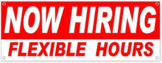 Now Hiring Flexible Hours Banner 13 oz | Non-Fabric | Heavy-Duty Vinyl Single-Sided With Metal Grommets | Jobs, Employment, Hiring, Recruit