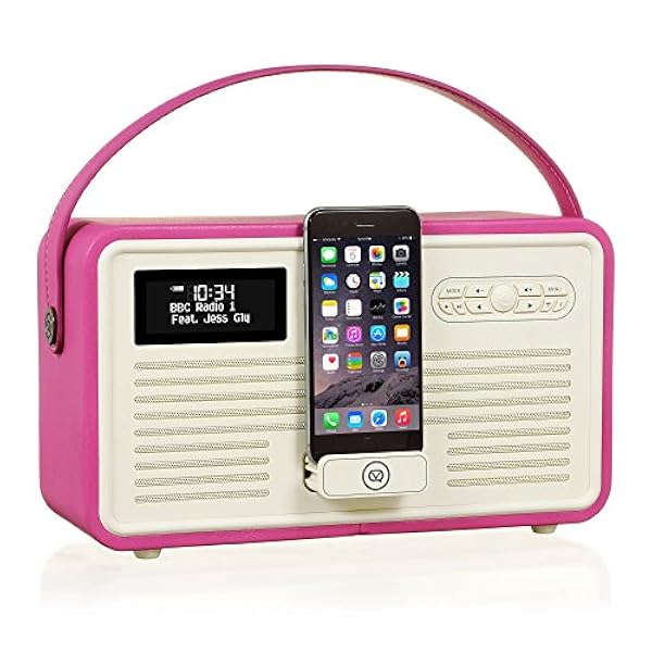 VQ Retro Mk II Radio digitale DAB e DAB con FM, Bluetooth, Dock a 8 Pin e Sveglia - Rosa Elettrico