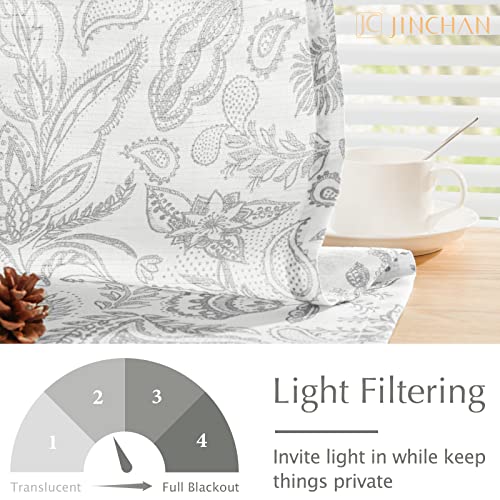 Jinchan Linen Tie Up Valance Paisley Printed 18 Inch Valance For Windows Floral Botanical Pull Cord Valance Farmhouse Bow Tie Curtain For Kitchen Living Room Light Filtering Rod Pocket 1 Panel Grey #TOP3