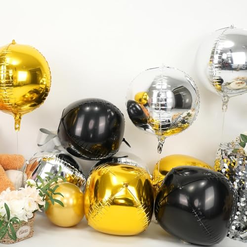 Image of 9 Pcs Black Gold Silver Round Foil Balloons,22 Inch Round Balloons