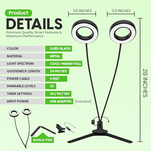 Image of OSANI LED Grow Lights for Indoor Plants, 24 inch Full Spectrum Plant Light with Gooseneck Clip On Clamp, Dimmable Desk Lamp, Auto Timer, Indoor Plant Grow Light