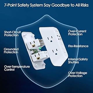 Addtam USB Wall Charger Surge Protector 5 Outlet Extender with 4 USB Charging Ports (1 USB C Outlet) 3 Sided 1800J Power Strip Multi Plug Outlets Wall Adapter Spaced for Home Travel Office ETL Listed