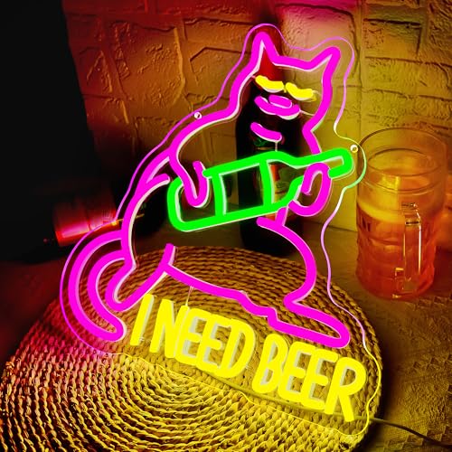 Image of I Need Beer Neon Sign for Wall Decor Drinking Beer Neon Light for Man Cave Dimmable Beer LED Light Bar Sign for Home Bar Pub Party Restaurant Christmas Birthday Gifts for Men Size13.3*14.1In(WZCP063)