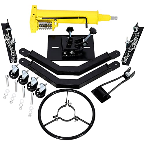 Image of Transmission Jack, 1660lbs 3 /4-Ton 2 Stage Hydraulic High Lift Vertical Telescoping, 32 inch to 70 inch Lifting Ran-ge, with 360 Swivel Wheels, 30 inch Long Safety Chain, Yellow