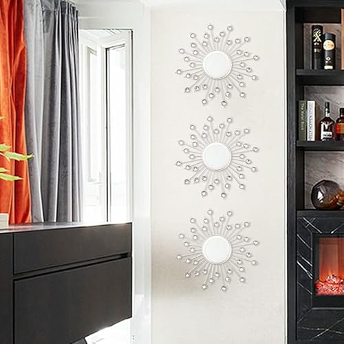 3 Pack Acrylic Burst Wall Mirror Metal Faux Diamonds Mirrors Bling Home Decorative Hanging Wall Art For Living Room Bedroom-Sliver #TOP4