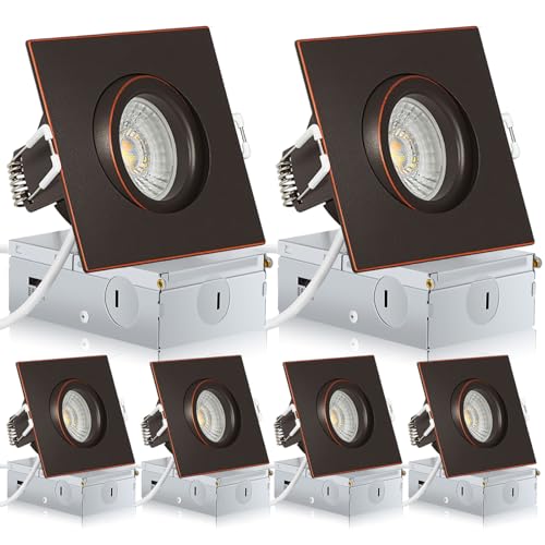 KnLnny Ware Square 3 Inch LED Recessed Light 6 Pack,Oil Rubbed Bronze