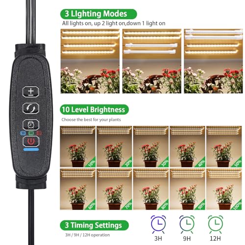 Image of 8.6 Inches LED Grow Light Strips, Grow Lights for Indoor Plants Full Spectrum 3500K, 104 LEDs Plant Light with 10 Dimmable Levels, 3 /9 /12H Timer for Seedling Succulent and Plant Shelf, 4 Head 1 Pack