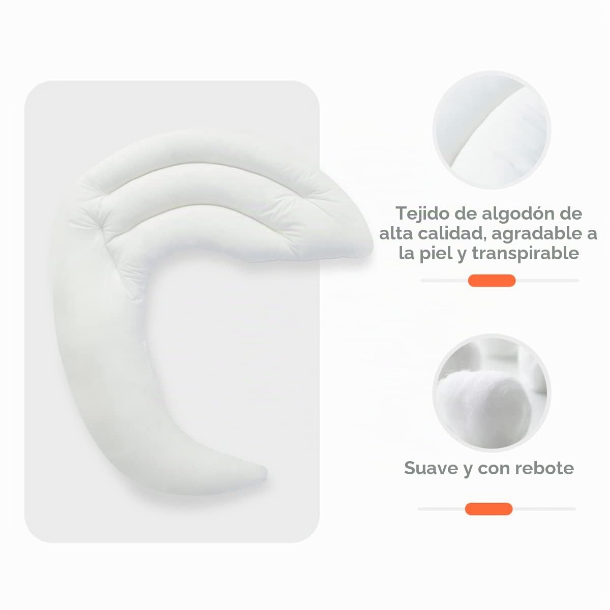 Choc Chick Curve - Almohada corporal larga para niños pequeños, 86 x 68 cm, suave y con forma de luna, de algodón 100 % orgánico, lavable y transpirable para cuna