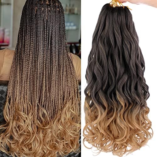 COOKOO 9 Pack Spanish Curl Braids hair 22 Inch Ombre Blonde Goddess Crochet Braids Hair Pre Stretched Loose Wavy Braiding Hair Pre-curled Curly Crochet Hair Extensions for Box Braids T27#