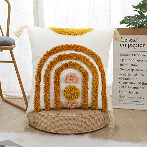 Merrycolor Boho Throw Pillow Covers 18X18 Tufted Decorative Pillow Covers With Tassels Abstract Geometric Modern Pillow Cases Bohemian Cushion Covers For Couch Sofa Bed Home Decor #TOP7
