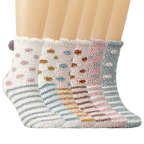 QKURT 6 Pairs Fluffy Fuzzy socks, Winter Thermal Cozy Sleep Socks Super Soft Home Socks, Warm Fuzzy Socks Bed Socks for Women Girls