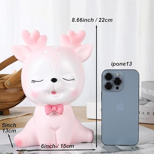 Miniatura 5 de H&W Lindo banco de dinero de ciervo, alcancía irrompible, caja de dinero banco de monedas (moño)