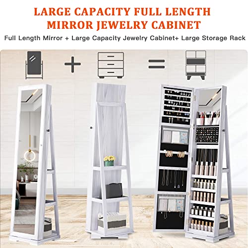 Outdoor Doit 360° Rotating Jewelry Armoire With Lockable Full Length Mirror Large Capacity Jewelry Organizer Armoire, Lockable Floor Standing Mirror With Back Storage Shelves For Bedroom, Cloakroom #TOP3