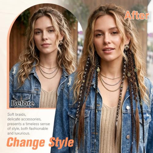 BOGSEA 2PCS Clip in Braid Hair Extensions, Boho Dreadlock Blonde to Grey — view 4