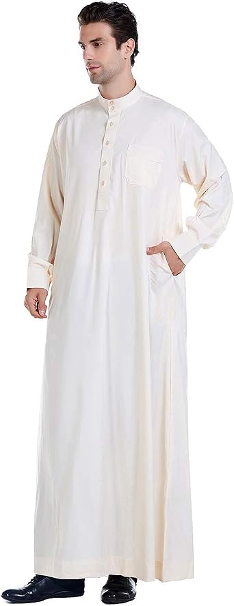 Islamic Mens Clothing Kaftan Maxi-Muslim Male Shirt Long Sleeve Abaya Dubai Cotton...