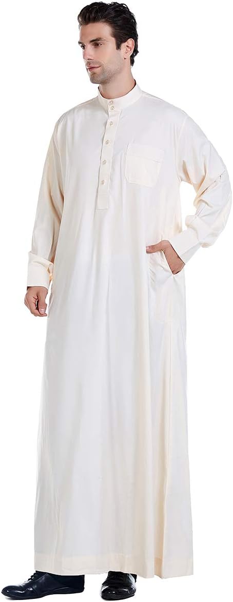 Islamic Mens Clothing Kaftan Maxi-Muslim Male Shirt Long Sleeve Abaya Dubai Cotton...