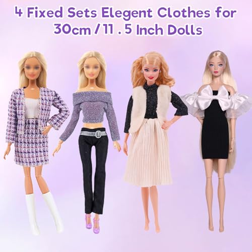 34 Pcs Clothes and Accessories Compatible with 11.5 Inch Girl Dolls, 8 Set Doll Clothes and Fashion Packs, 1 Princess Dress 1 Ballet Skirt 3 Elegant Skirts 7 Tops 3 Pants 8 Shoes 5 Bags 1 Crown - Image 4