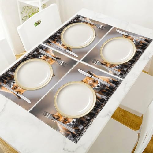 Sets de table lavables Many Foxes lot de 6 pour décoration de cuisine 30x45cm - 6