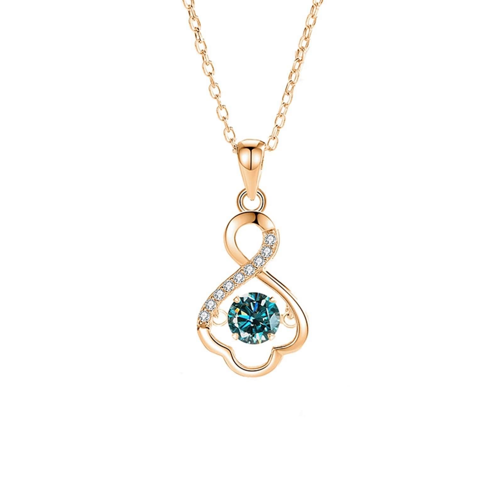 Collar blanco y oro Au 375/585/750 con moissanita azul, colgante de infinito hueco, 45 cm