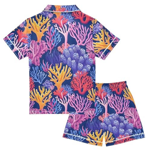 ALAZA Coral Reef Sea Satin Pajamas Set Short Sleeve Button Down Sleepwear Summer Pjs 2 Piece2
