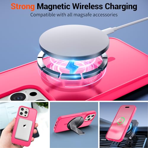 Image of SUPFINE Magnetic for iPhone 15 Pro Case (Compatible with MagSafe) (Military Grade Drop Protection) Slim Translucent Matte Shockproof Phone Cover,Hot Pink
