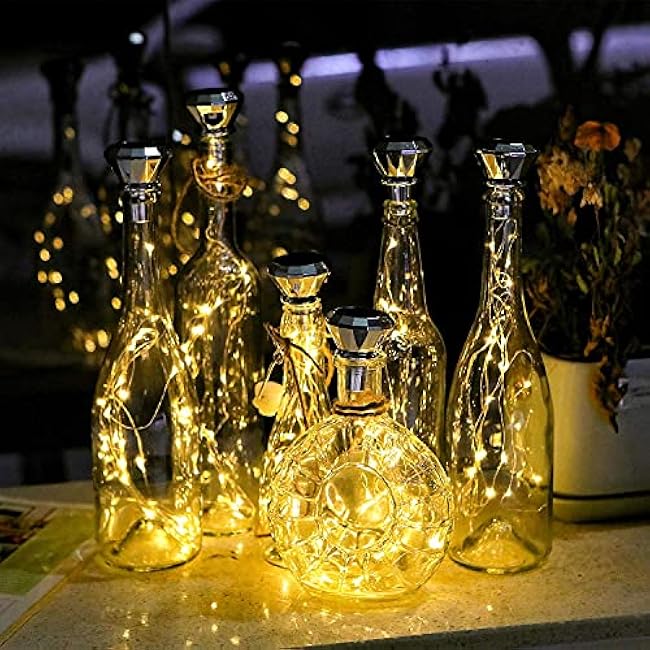 Upgraded Solar Diamond Shaped Wine Bottle Lights, 8 Pack 20 LED Fairy Lights with Solar Cork Lights Outdoor Waterproof for Wedding Party Decor Women Gift