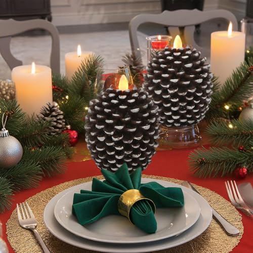 Image of Wondise Flameless Candles with 6H Timer, Battery Operated Flickering Wick Real Wax Pine Cone Candles for Holiday Indoor Decoration, Set of 2, Brown(D3.5 x H4.7 Inch)