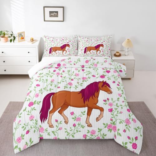 Image of Feelyou Girls Horse Comforter Comforter Set King Size for King Baby