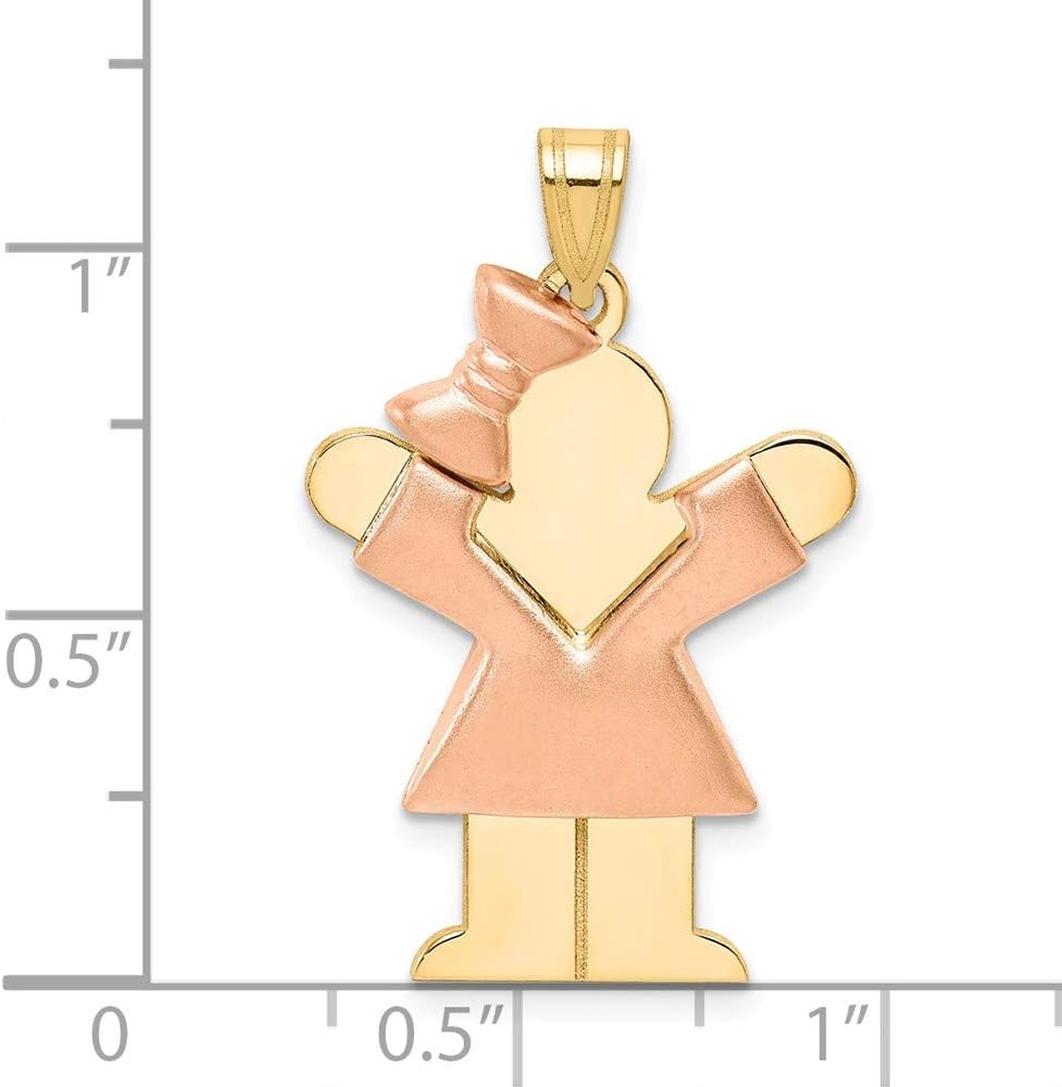 Solid 14k Two Tone Puffed Girl with Bow on Left Engravable Charm Pendant (30mm x 20mm)