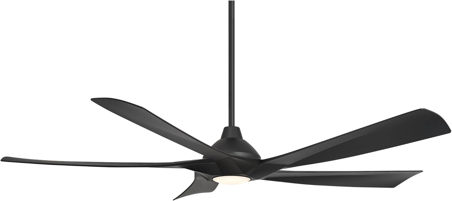 Possini Euro Design 60" Eloquent Modern Indoor Outdoor Ceiling Fan 5 Blade LED Light Remote Control Matte Black Finish Blades Bedroom Patio Living Room Kitchen Porch Damp Rated Decorative DC Motor