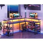 ODK 66" L Shaped Gaming Desk with Power Outlet and LED Lights, PC Gaming Table with Carbon Fiber Texture, Reversible L Shape Desk with Storage Shelves & Monitor Stand, Home Office Desk, Black - Image 2