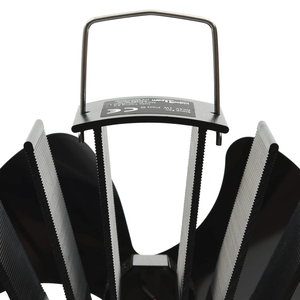 Ofenventilator Wärmebetrieben 3 Blätter Schwarz Eloxiertes Aluminium 14,5 x 12 x 21,5 cm Kamin Zubehör Holzofen Lüfter Geräuschlos Zirkulation Heizen Energie Sparen Effizienz