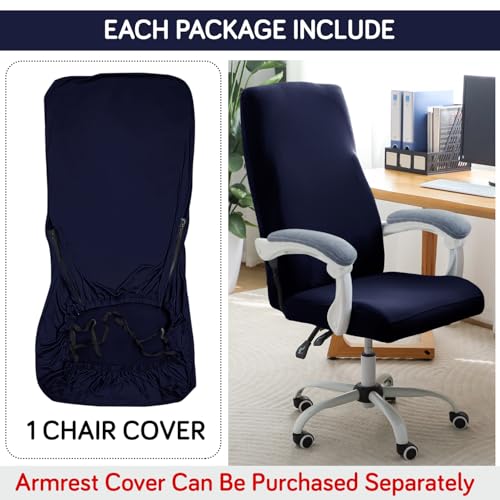 Image of HOKIPO Office Chair Cover for Executive Chair (High-Back) - 140 GSM Stretchable Fabric - Anti-Slip & Washable - Fits Tall & Big Office Chairs, Midnight Blue (AR-6204-BL)