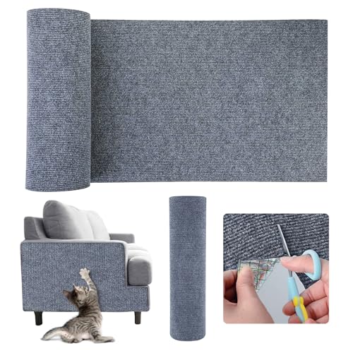 Cat Scratching Mat, Trimmable Cat Scratch Couch Furniture Protector Self-Adhesive Cat Scratch Pad DIY Climbing Cat Scratcher Carpet for Furniture, Wall Protector (Dark Grey, 78.7