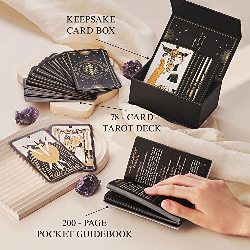 Wyspell Classic Tarot Deck With Guidebook - 78 Gold Tarot Cards For Beginners Tarot Deck Set - Black Tarot Decks With Guidebook - Original Tarot Cards Deck With Guidebook #TOP1