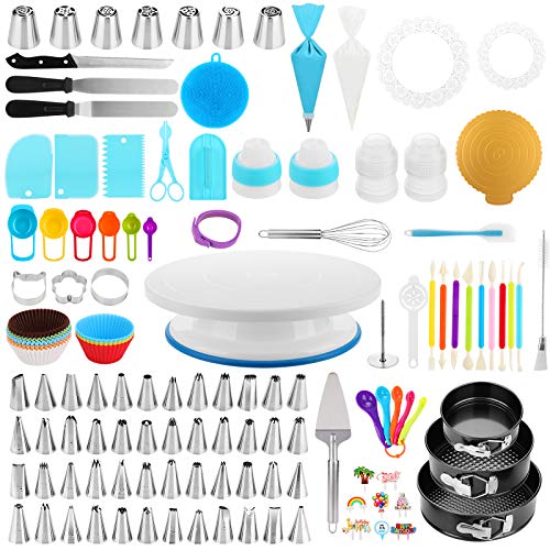 Cake Decorating Supplies Kit Duerer 420 PCS Baking Tools Set 3 Baking Springform Cake Pans Cake Rotating Turntable 48 Piping Icing Tips 7 Russian Nozzles Cake Decorating Tools Set for Beginners