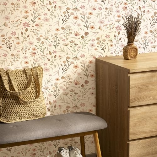 Kazova K109 Boho Floral Wallpaper Vintage Flowers Mural Sticker Peel And Stick Retro Watercolor Wildflower Wallpaper For Waterproof Contact Paper Removable Florals Wall Paper Nursery Bedroom Mural Wall Decor thumb #2