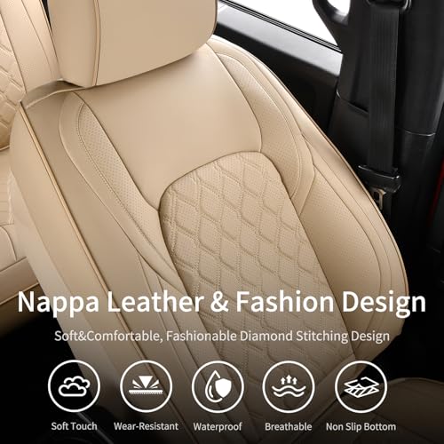 Image of Huidasource Tacoma Front & Rear Full Set Seat Covers Fit for Toyota Tacoma 2016-2023 Double & Crew Cab SR SR5 Limited TRD Sport /Pro /Off Road, Automotive Car Seat Cushion Cover (Full Set /Beige)