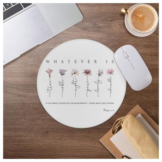 Christian Mouse Pad, Whatever is True Bible Verse Floral Mousepad for Desk Home Office Dorm Computers Laptop Accessories, Religious Christian Gifts for Women, 7.9x7.9 Inch