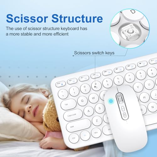 Ultra-Slim Wireless Keyboard and Mouse, Rechargeable Wireless Computer Keyboard & Silent Cordless Mouse, Compact Portable Travel Keyboards Mice Combo for Laptop iMac PC Desktop (White) by PINKCAT - Image 5