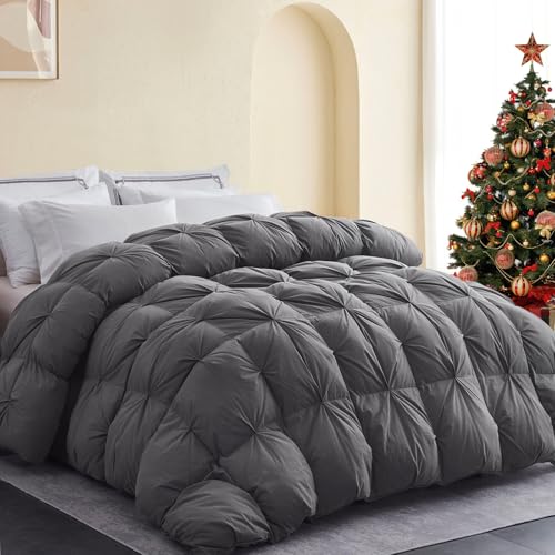SNOWMAN Premium Down Comforter King Size, Luxurious All Season Duvet Insert with Cotton Blended Fabric, 44oz Fill Weight Pinch Pleat Design Hotel Bedding Comforter (Grey,106"x90")