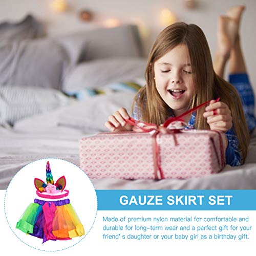 ABOOFAN Saia Tutu Arco-Íris Com Tiara de Unicórnio Em Camadas Vestido Bolha de Tule de Gaze Colorida