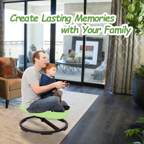 Image of Kids Sensory Swivel Chair - Round Spinning Chair Seat for Balance, Coordination - Sensory Therapy Stool for Kids with Autism & ADHD - Active Indoor Play Set for Home & Classroom (Green)