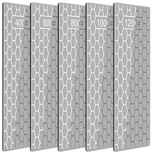 Diamond Sharpening Stone, 5 Pcs Knife Sharpener Stone with Non-Slip Base, Diamond Sharpening Plate for Scissors Pocket Knife Outdoor Kitchen Sharpening Tools (400/600/800/1000/1200 Grit)