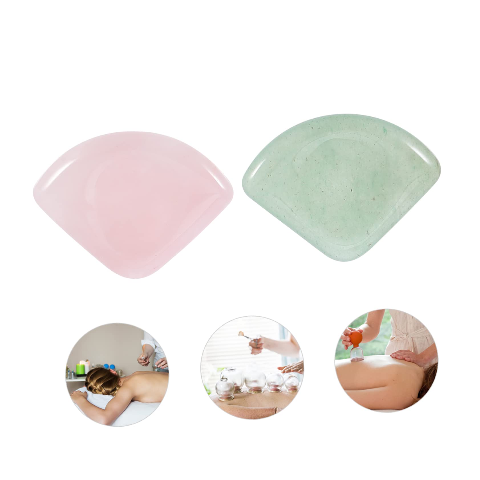 FRCOLOR 3sätze Gua Scraping Boards Aus Rosenquarz Und Grüner Aventurin Fanshaped Massagewerkzeuge Durchblutung Und Reduzierung Von Gesichtsschwellungen Für Körper Und Gesichtsmassage
