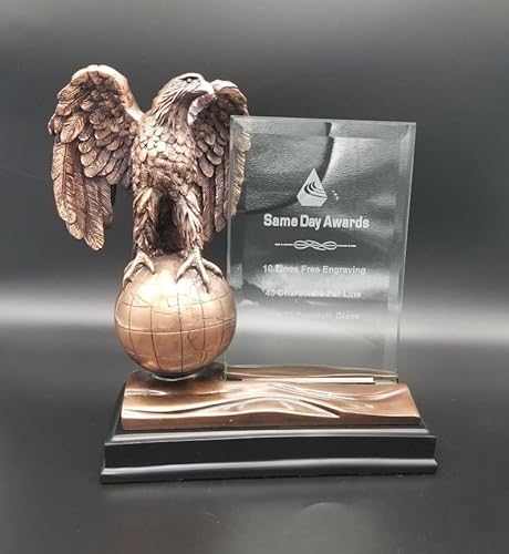 Same Day Awards The Burton Eagle Trophy W/Glass 10 Inches Personalize/Customize W/Engraving #TOP2